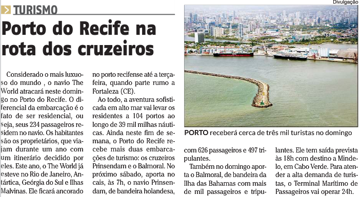 Porto do Recife na rota dos cruzeiros